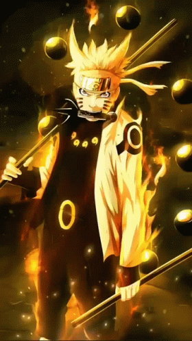 Naruto Is Holding A Sword In His Hand And Has A Lot Of Balls Around Him . GIF