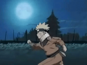 Naruto Is Running In Front Of A Full Moon In A Field At Night . GIF