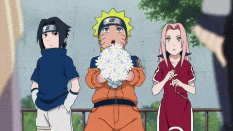 Naruto Trio Holding Flower Anime GIF