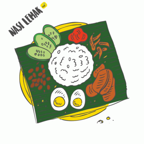 Nasi Lemak with Eggs and Vegetables