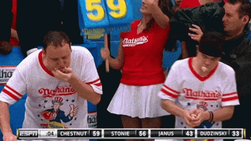 Nathan's Hot Dog Eaters Eating in Crowd