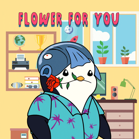 National Girlfriend Day Penguin Giving Flower GIF