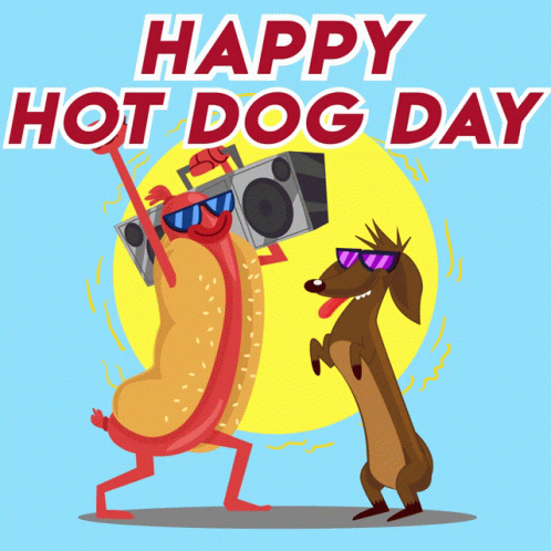 National Hot Dog Day Pooch Dancing With Sandwich GIF