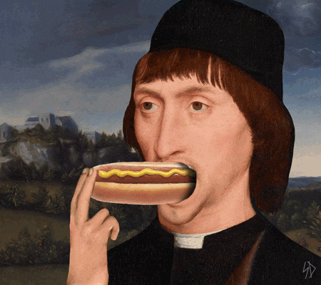 National Hot Dog Day Renaissance Painting Eating Sandwich GIF