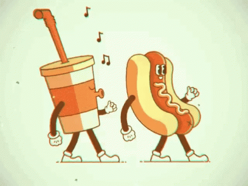 National Hot Dog Day Sandwich With Drink Walking GIF