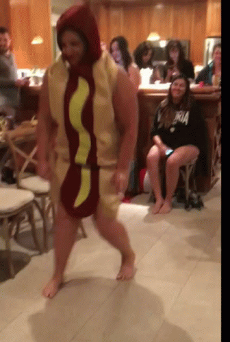National Hot Dog Day Woman In Sandwich Costume GIF