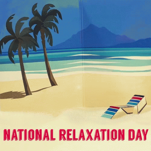 National Relaxation Day Poster With Palm Trees And Beach Chair GIF