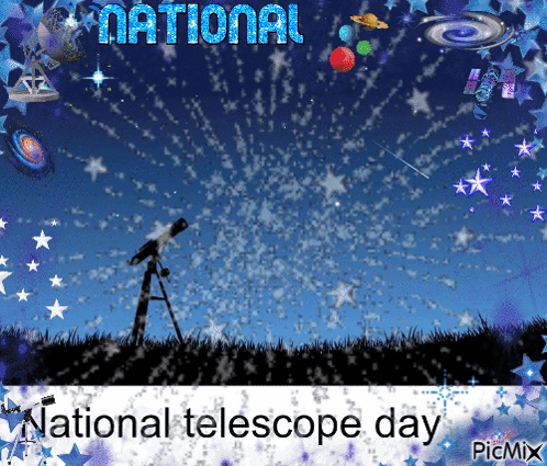 National Telescope Day Poster With Telescope and Stars