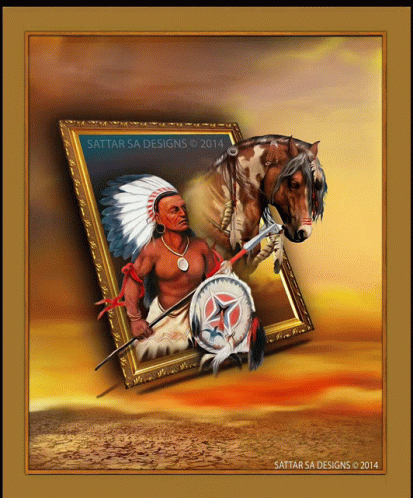 Native American And Horse Portrait GIF