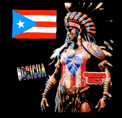 Native American Man in Front of Flag Boricua