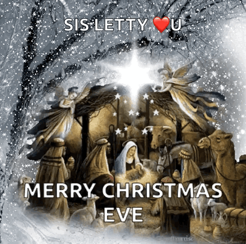 Nativity Scene Saying Merry Christmas Eve GIF