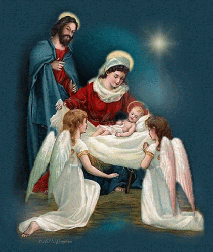 Nativity Scene With Angels and Star