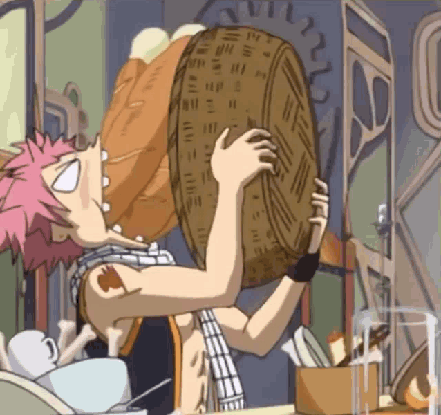 Natsu Dragneel Fairy Tail Anime Eating Chomping Bread GIF