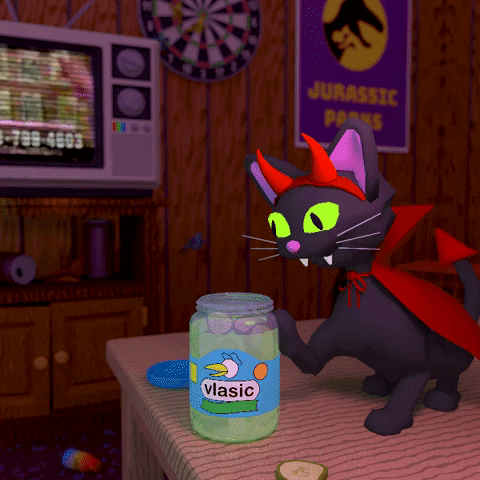 Naughty Devious Black Cartoon Cat GIF