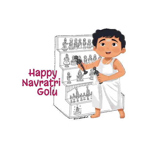 Navratri Greeting Card with Boy and Doll Shelf