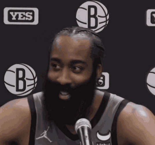 Nba Basketball Player James Harden Laughing At The Conference GIF