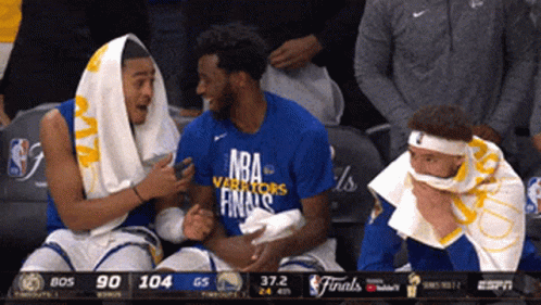 Nba Warriors Players Sitting On The Bench Laughing GIF