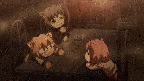 Neco Arc With Other Cats In A Table GIF