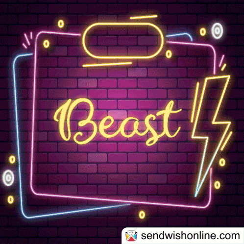 Neon Beast Sign on Brick Wall
