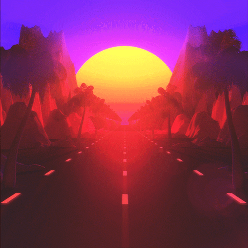 Neon Car Drive Sunset Retrowave GIF
