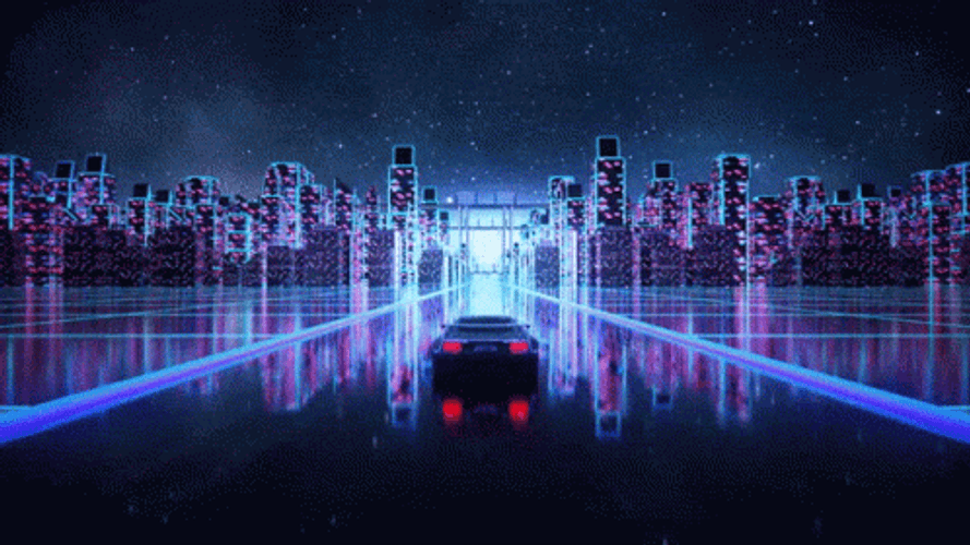 Neon Car Futuristic City Drive GIF