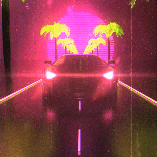 Neon Car Pink Drive Palm Trees GIF
