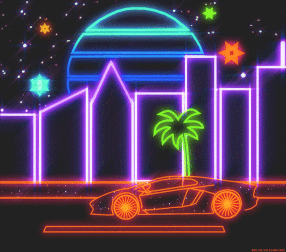Neon Car Retro City Drive GIF