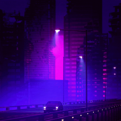 Neon Car Ruined City Vaporwave GIF