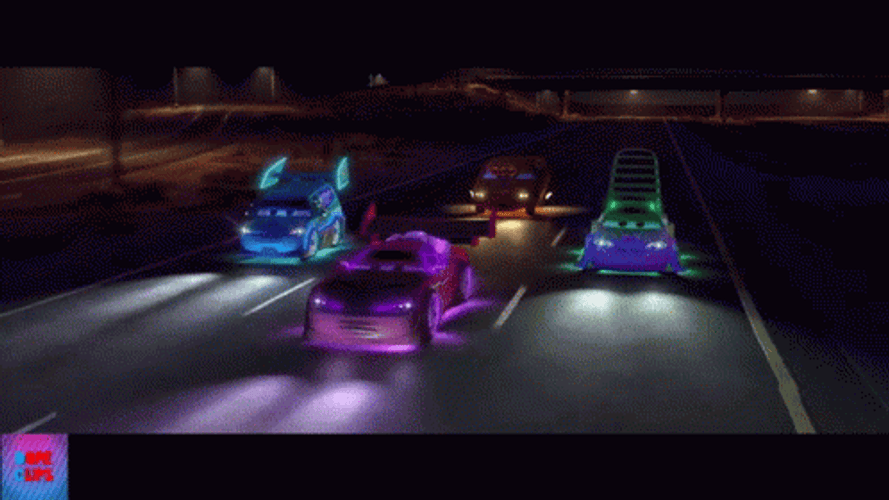 Neon Cars Racing Disney Movie GIF