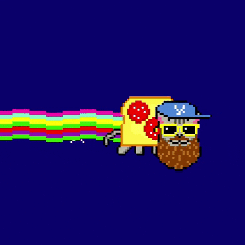 Neon Cat With Face Of Bearded Man GIF