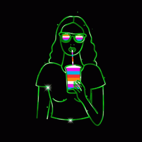 Neon Drawing Woman Drinking Smoothie