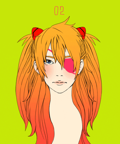 Neon Genesis Evangelion Asuka Langley Colorful Eyepatch GIF