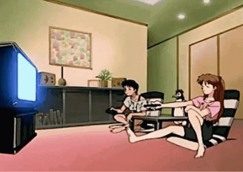 Neon Genesis Evangelion Shinji Asuka Watching Tv GIF