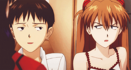 Neon Genesis Evangelion Shinji And Asuka Mad Stare GIF