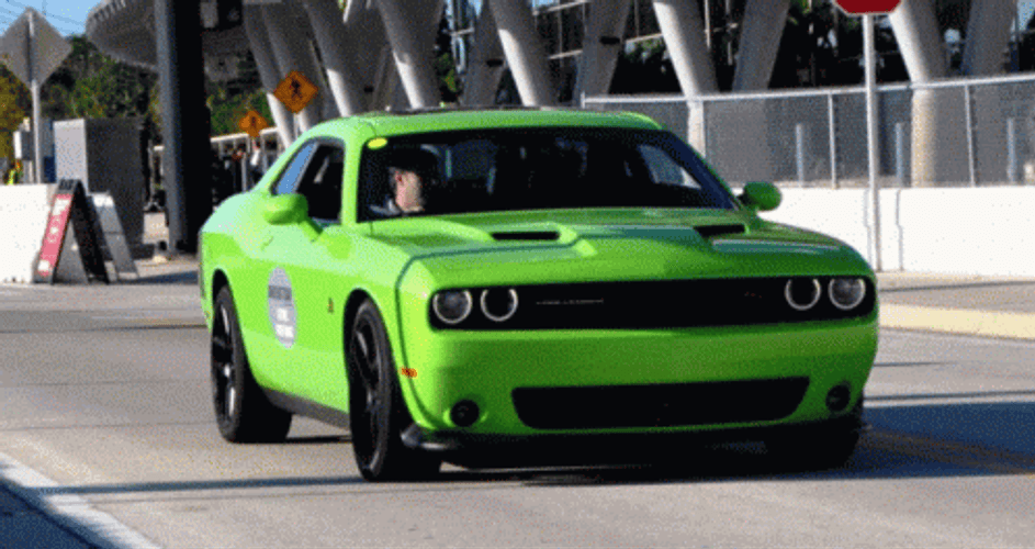 Neon Green 2015 Dodge Challenger SRT Hellcat GIF