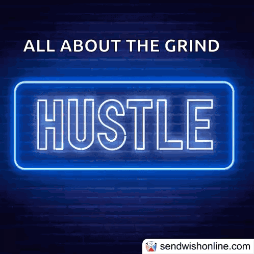 Neon Hustle Sign on Dark Background