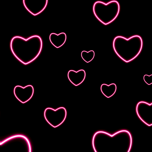 Neon Pink Heart Surrounded By Smaller Hearts GIF