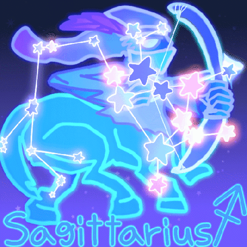 Neon Sagittarius Holding Bow And Arrows GIF