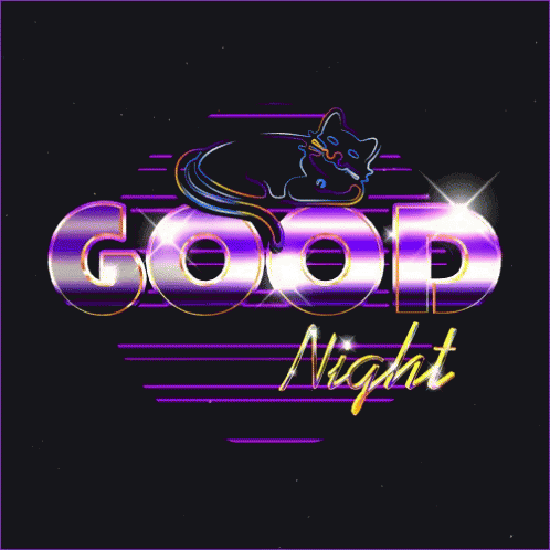 Neon Sign Good Night with Black Cat On Top