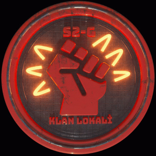 Neon Sign Saying Klan Lokali With Fist GIF