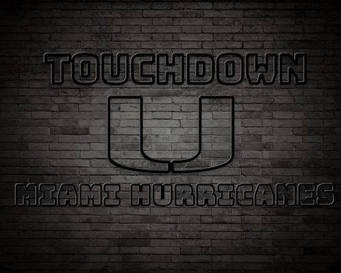 Neon Sign Saying Touchdown Miami Hurricanes on Brick Wall
