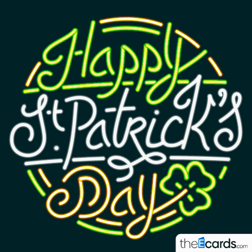Neon Sign That Says Happy St. Patrick 'S Day On A Dark Background GIF