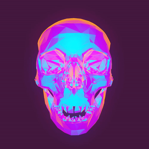 Neon Skull Exploding To Pieces GIF