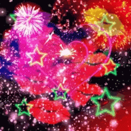 Neon Stars Heart Fireworks GIF
