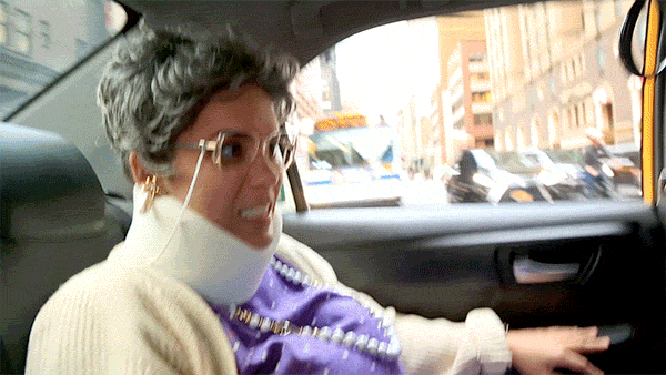 Nervous Lady With Neck Brace Clutch Pearls GIF