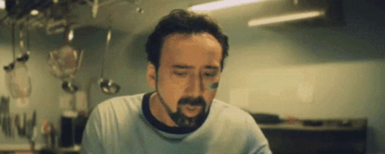 Nervous Nic Cage Frantic Drinking  GIF