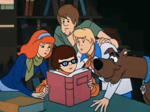 Nervous Scooby Doo Gang Reading Book GIF