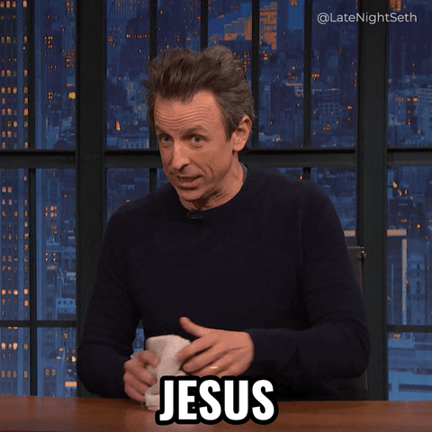 Nervous Sweating Seth Meyers Jesus GIF