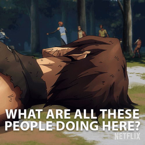Netflix Ad Man Laying on Ground Saying What Are All These People Doing Here