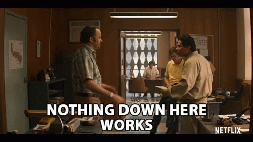 Netflix Men in Office Saying Nothing Down Here Works